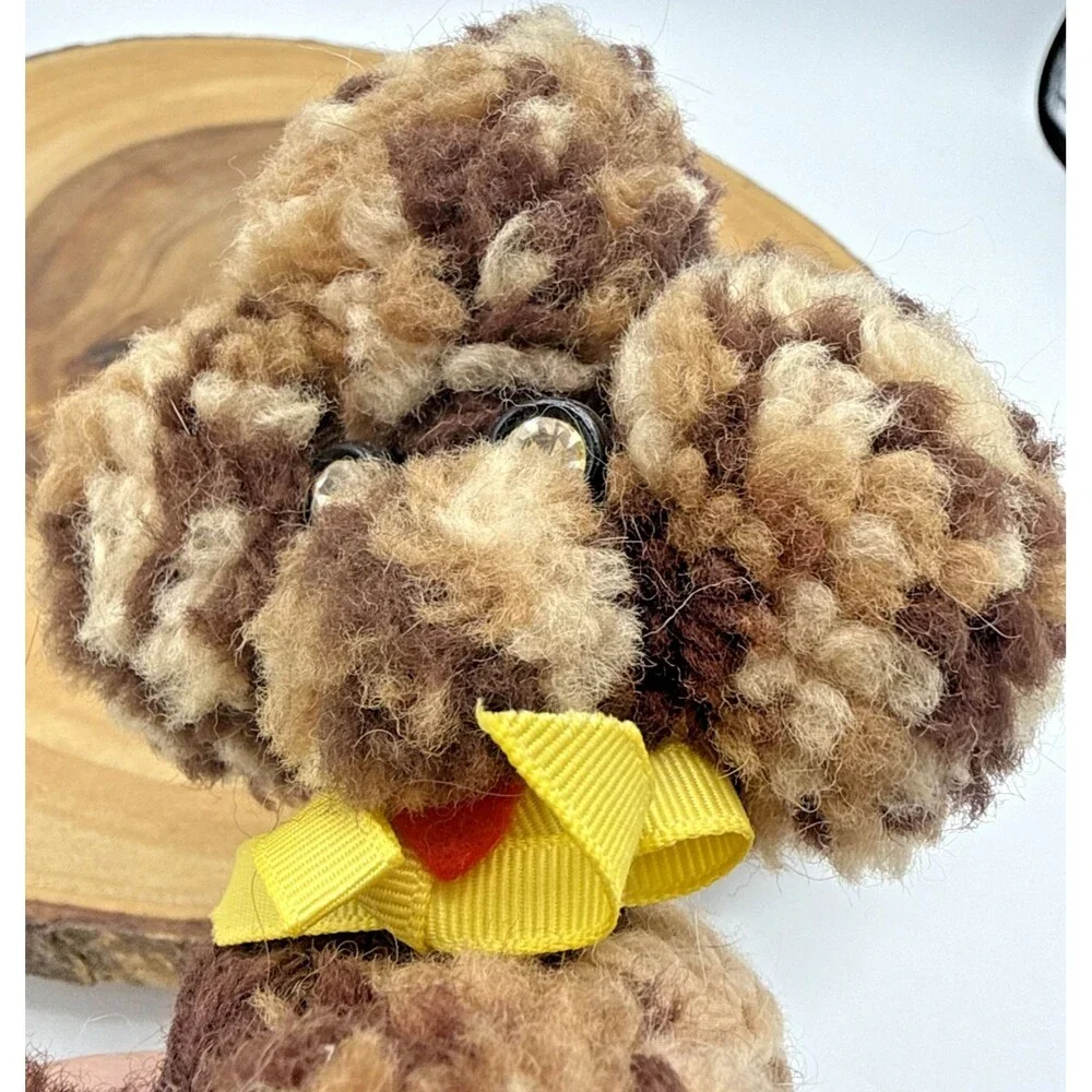 Vintage Poodle Dog Crochet Handmade Brown/Tan Yarn Retro Decor 6.5”